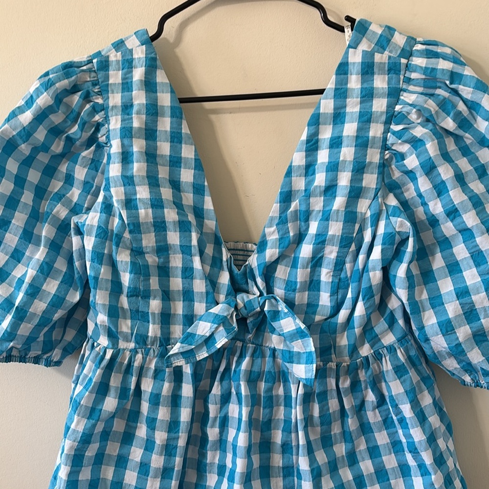 Lilly Pulitzer Sarafina Short Sleeve Turquoise Oasis Crinkle Gingham Size 14 NWT - Picture 4 of 8